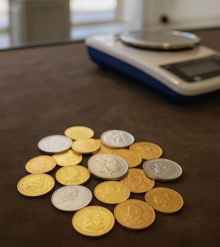 Münzankauf Berlin: Gold- und Silbermünzen auf dem Ankaufstisch