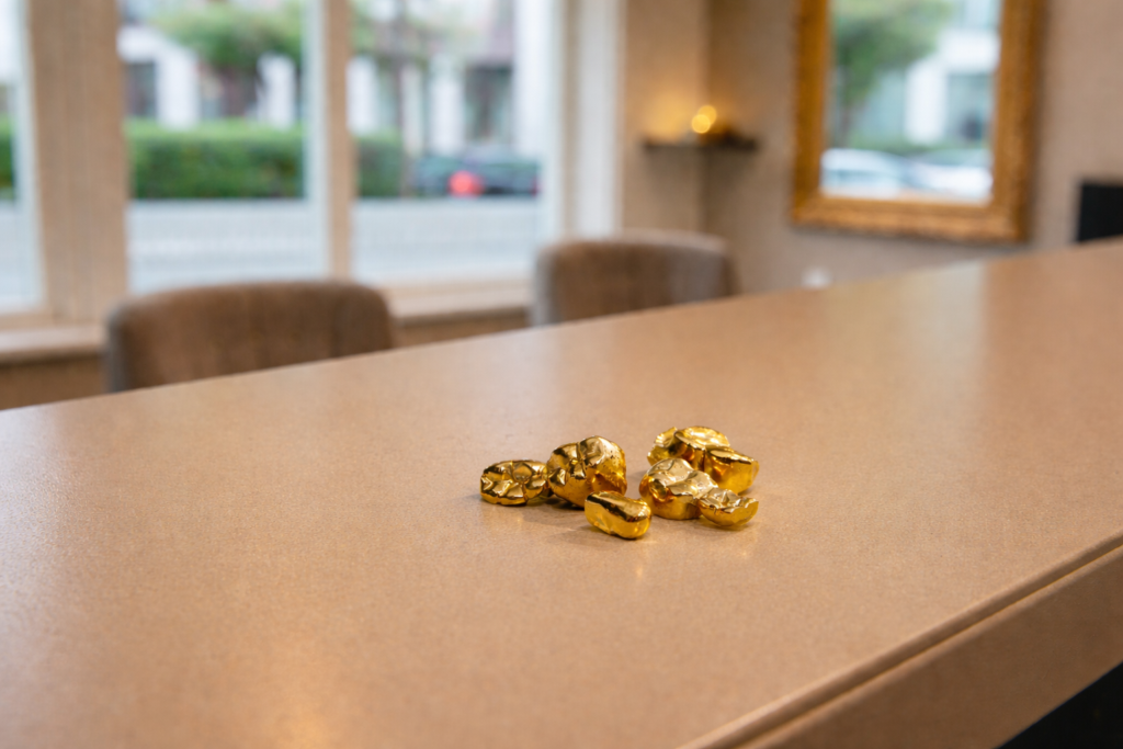 Zahngold Ankauf Berlin: Goldkronen auf dem Ladentisch der Goldankaufstelle
